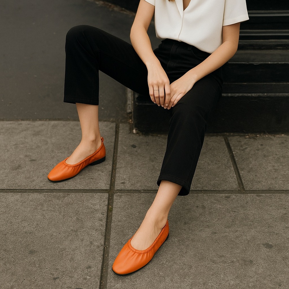 EVERLANE Italian Leather Day Glove Flats – Bright Orange – Size 7